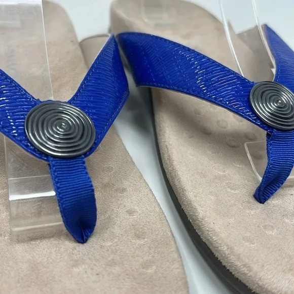 Vionic Hilda Woven Orthotic Arch Support Comfy Low Wedge Thong Sandals Blue 11 - Picture 5 of 15